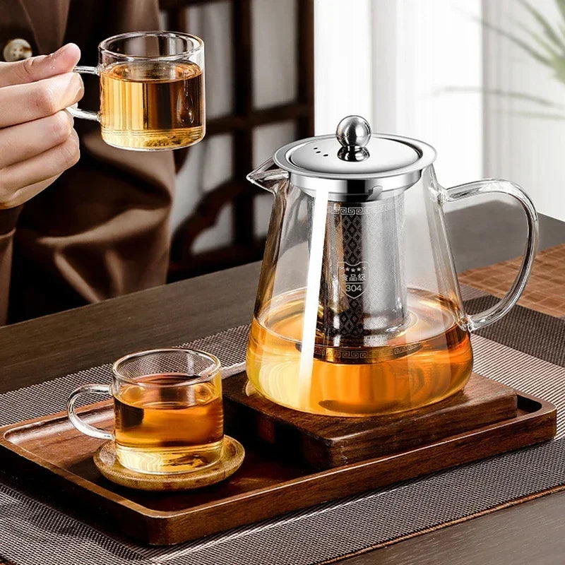 450ml-950ml Heat-Resistant Glass Teapot – Stainless Steel Tea Strainer Infuser, Flower Kettle for Kung Fu Teaware, Puer & Oolong Tea