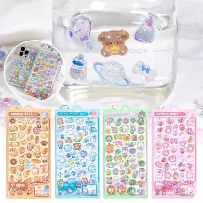 3D Relief Jelly Stickers - Cute Cartoon Animal Candy Ghost Rabbit DIY Stickers for Phone Case, Diary & Stationery Decor