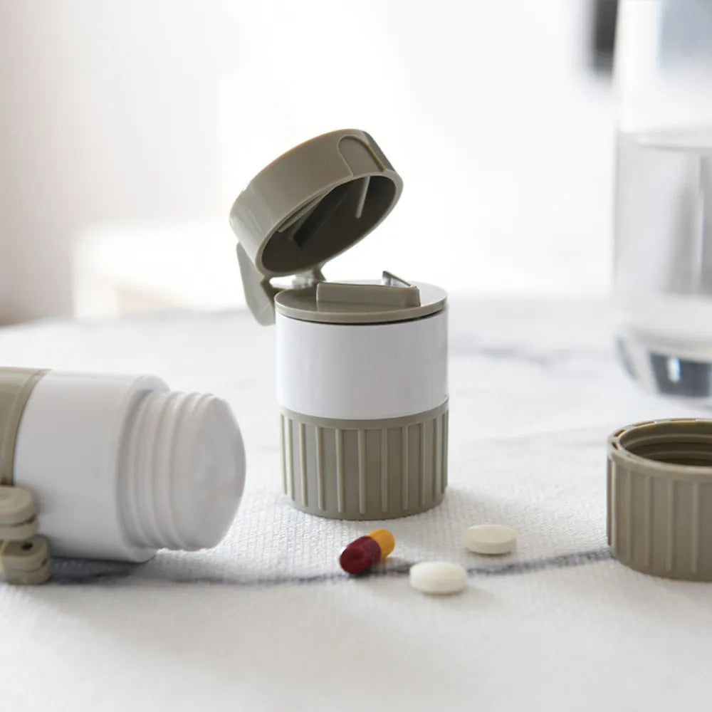 4-in-1 Multifunctional Portable Pill Cutter - Medicine Splitter with 4 Layer Powder Tablet Grinder and Storage Box, Ideal for Travel