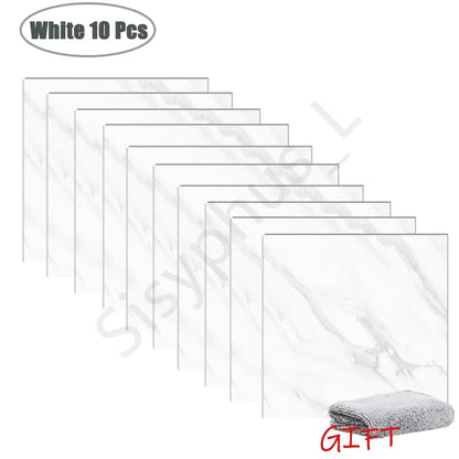 10-50Pcs PVC Marble Wall Stickers — Self-Adhesive Thickened Waterproof Tile Stickers for Bathroom Kitchen Floor Home Decor