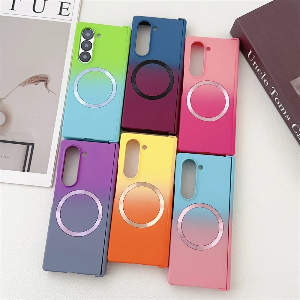 Gradient Dual Color Magnetic Liquid Silicone Phone Case for Samsung Galaxy Z Fold 7 / 6 / 5 / 4 / Z Fold 3 – MagSafe Compatible Shockproof Cover with Soft Touch Protection
