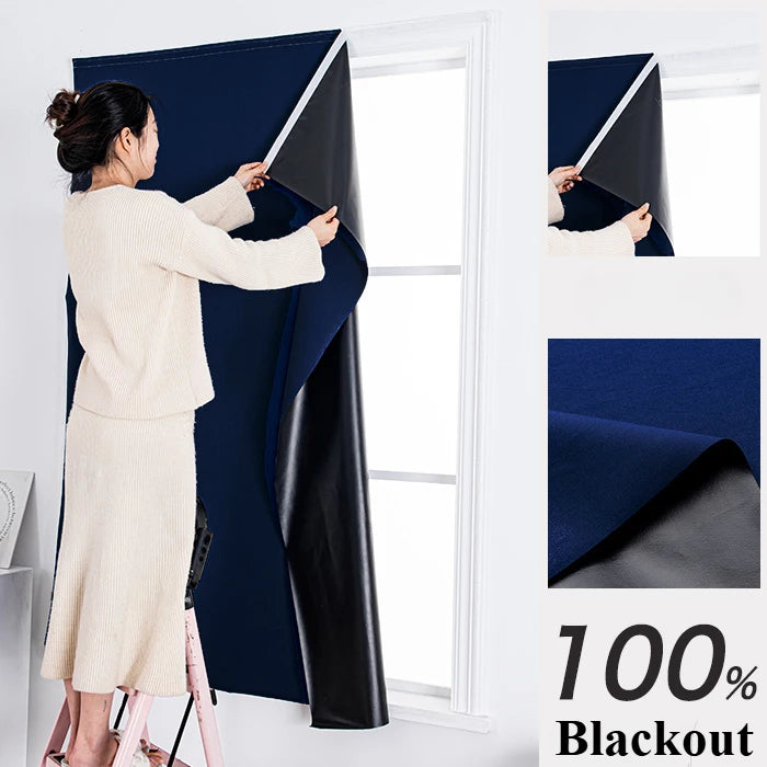 No-Drill 100% Blackout Short Curtains – Easy Install Thermal & UV-Proof Window Drapes for Door, Kitchen, Bedroom & Living Room