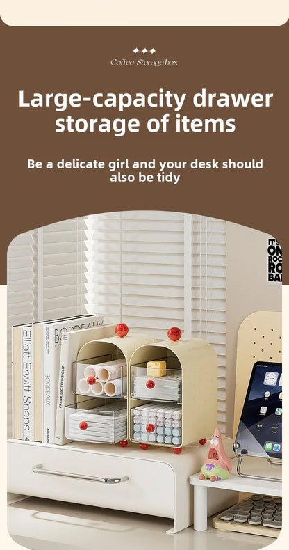 Desktop Coffee & Tea Organizer – Corner Storage Box Drawer for Office, Table, Capsules, and Tea Bags