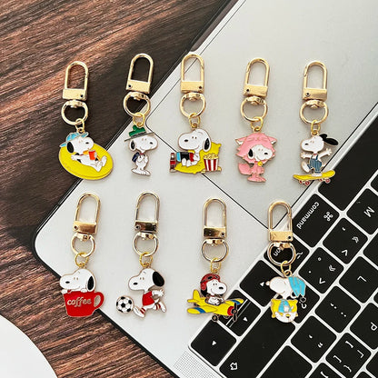 9-Piece Snoopy Cartoon Metal Keychain Set - Cute Kawaii Bag Charms and Backpack Decorations for Gifts and Collectors