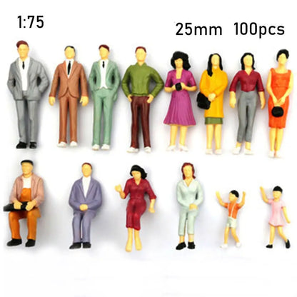100pcs Miniature People Figures - Scale Model ABS Characters for DIY Building, Train Scenery & Architecture Decor