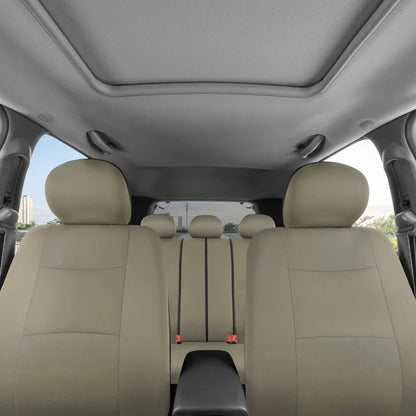 Universal Beige Car Seat Covers Full Set - Easy-Install Front and Rear Split Bench Seat Protectors for Cars, Trucks, SUVs, and Vans