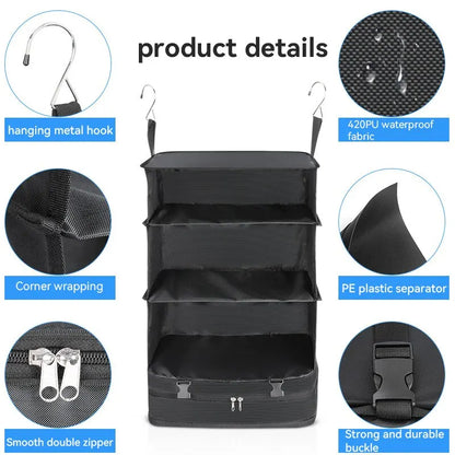 Travel Organizer Hanging Packing Cubes – Housewares Luggage Storage with Shelves and Laundry Compartments for Essentials