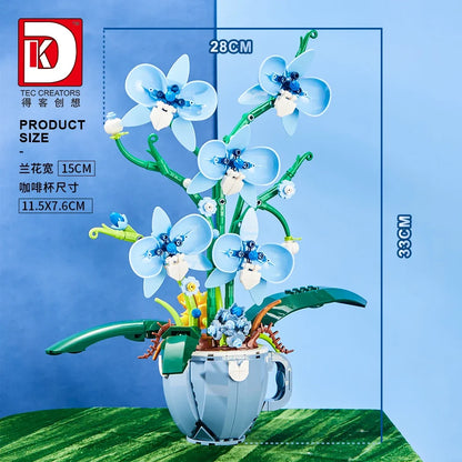 MOC Building Blocks Orchid Flower Bouquet – DIY Bonsai Plant Model for Home Decor & Kids Gift