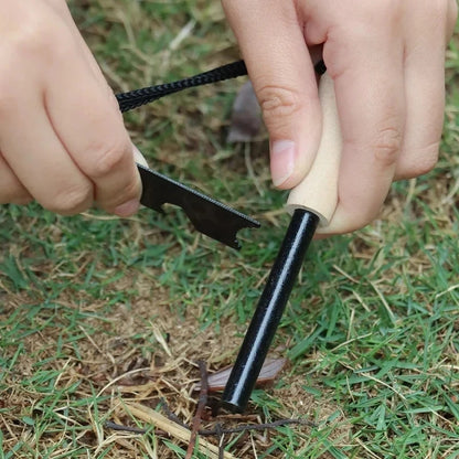 Wilderness Survival Flint Kit – Portable Magnesium Fire Starter with Wooden Handle for Camping & Outdoor