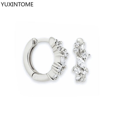 925 Sterling Silver White Zircon Hoop Earrings for Women – Fashion Geometric Crystal Silver Earrings Fine Jewelry Elegant Daily Wear Jewelry