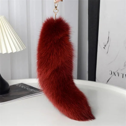 2024 Natural Fox Fur Tail Keychain – Chic Y2K Furry 40cm Keyring Accessory for Women’s Car Keys