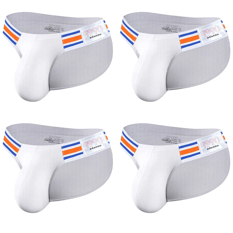 Men’s Breathable Brief Underwear 1/2/3/4PCS – High Fork Triangle Design with Striped Elastic Waistband Comfort Fit