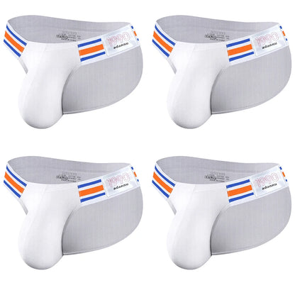 Men’s Breathable Brief Underwear 1/2/3/4PCS – High Fork Triangle Design with Striped Elastic Waistband Comfort Fit