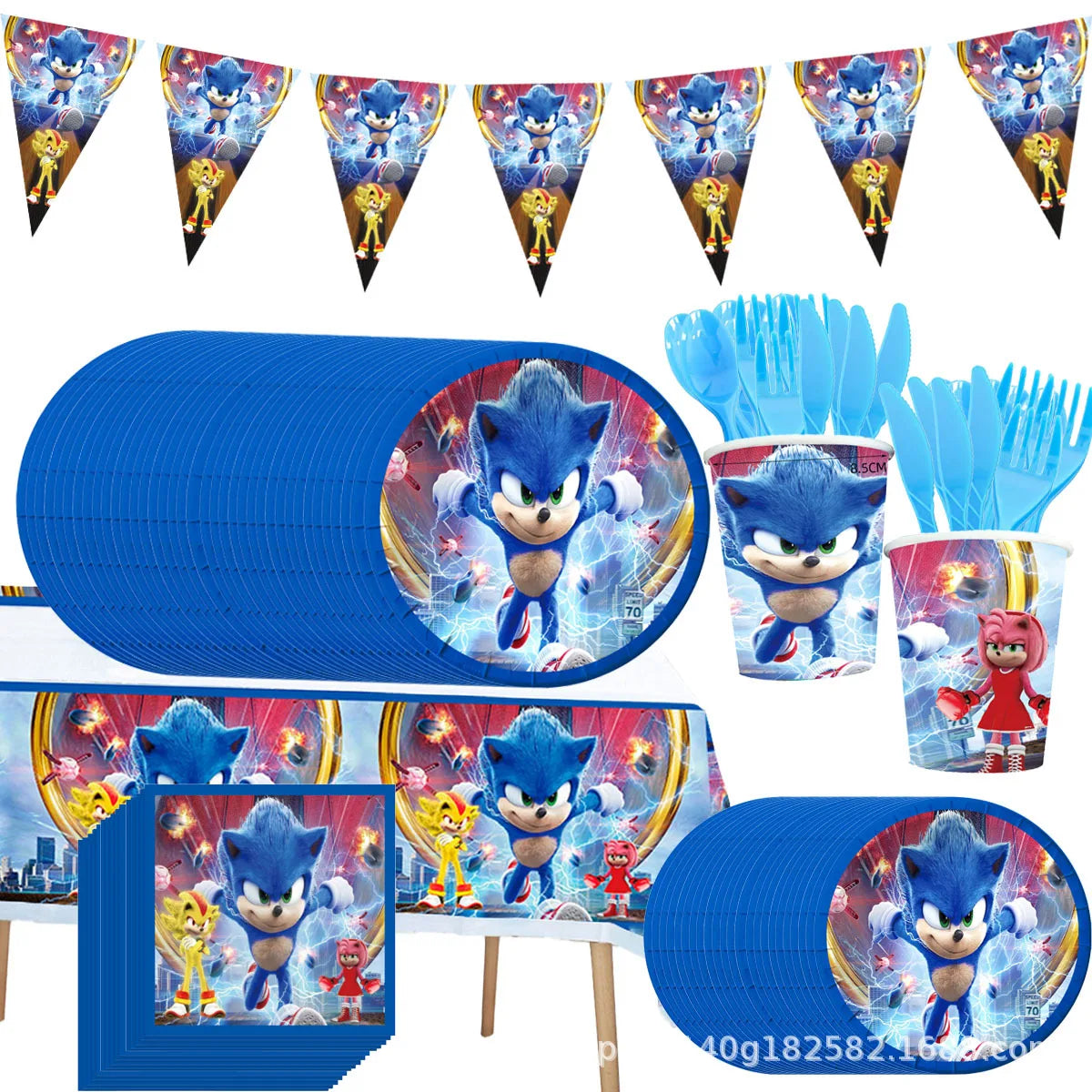 Sonic Birthday Party Decoration Set – Hedgehog Theme Tableware & Supplies with Plates, Cups, Napkins, Tablecloth & Party Accessories for Kids Party Gifts