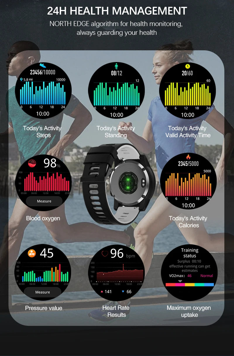 NORTH EDGE 2025 GPS Smartwatch — Men's Sport Watch with HD AMOLED, Altimeter, Barometer & Compass, 50M Water-Resistant