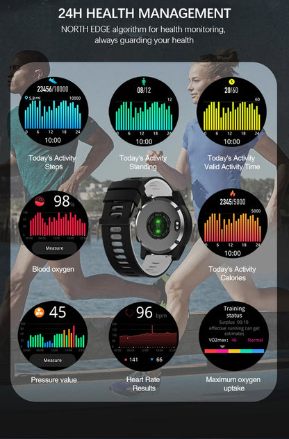 NORTH EDGE 2025 GPS Smartwatch — Men's Sport Watch with HD AMOLED, Altimeter, Barometer & Compass, 50M Water-Resistant