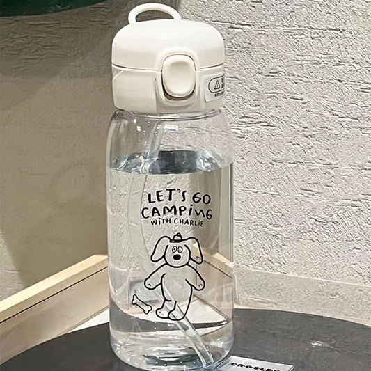 Cartoon Ice Suction Cup: Portable Large Capacity Plastic Water Bottle with Straw - Drop Resistant & Travel-Friendly Water Cup