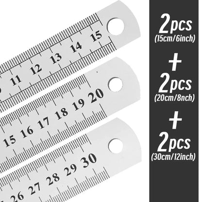 Stainless Steel Precision Ruler - 10-Piece 15-30cm Double-Sided Metric Measuring Scale for Accurate Measurement