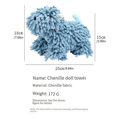 Cute Cartoon Dog Chenille Hanging Hand Towel – Soft, Absorbent Bathroom & Kitchen Drying Puff