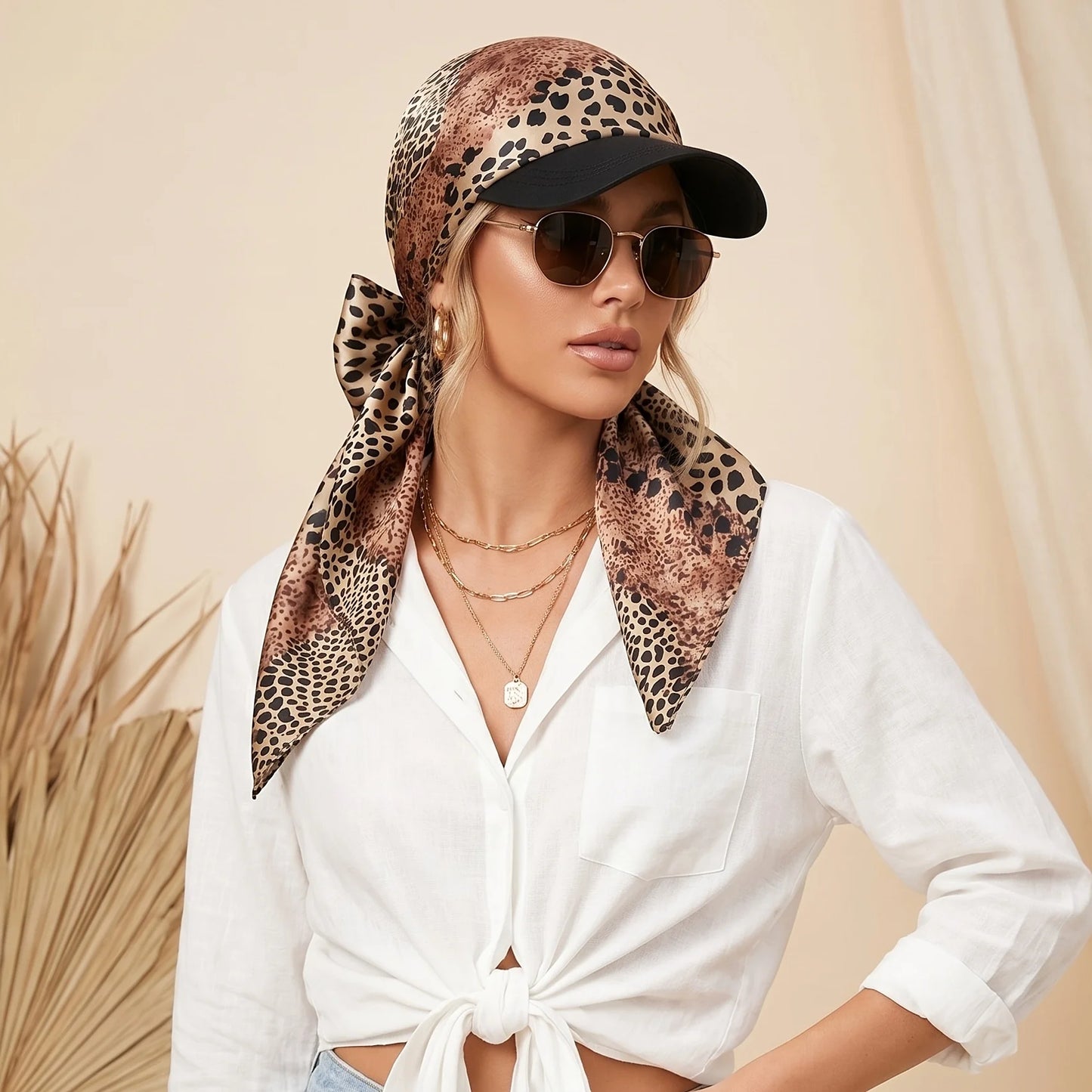 Women’s Headscarf Sun Hat - Self-Tie Brimmed Beach & Vacation Sun Protection Cap