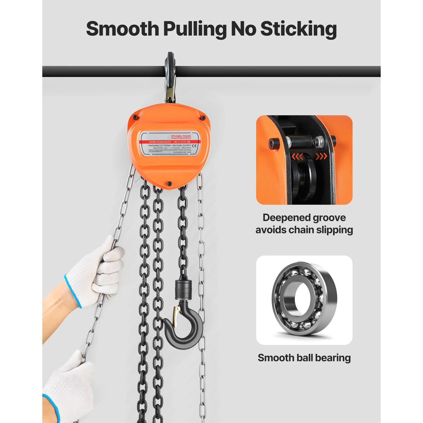 SucceBuy Manual Chain Hoist - G80 Galvanized Chain Block Pulley Hoist for Garage Lifting