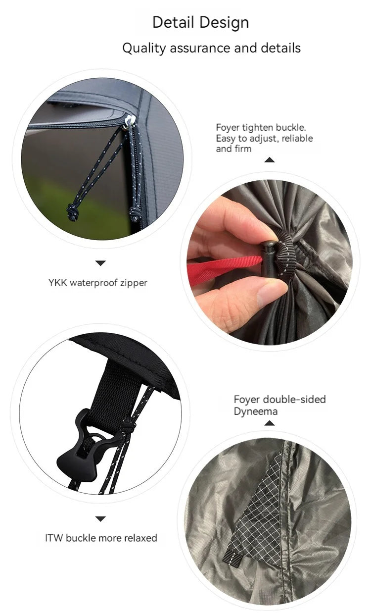 ASTA GEAR Yun Chuan 15D Nylon Ultralight Tent – Double-Sided Silicon-Coated, Rodless Pyramid Design for Camping & Hiking