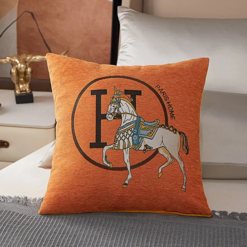 Croker Horse 45cm Throw Pillow Cover – Luxury Embroidered Cushion Cover for Sofa & Couch, 1-Pack