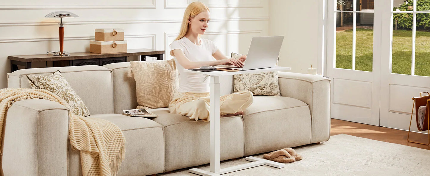 Overbed Bedside Table – Adjustable Height Sofa Table with Hidden Wheels for Laptop & Mobile Use