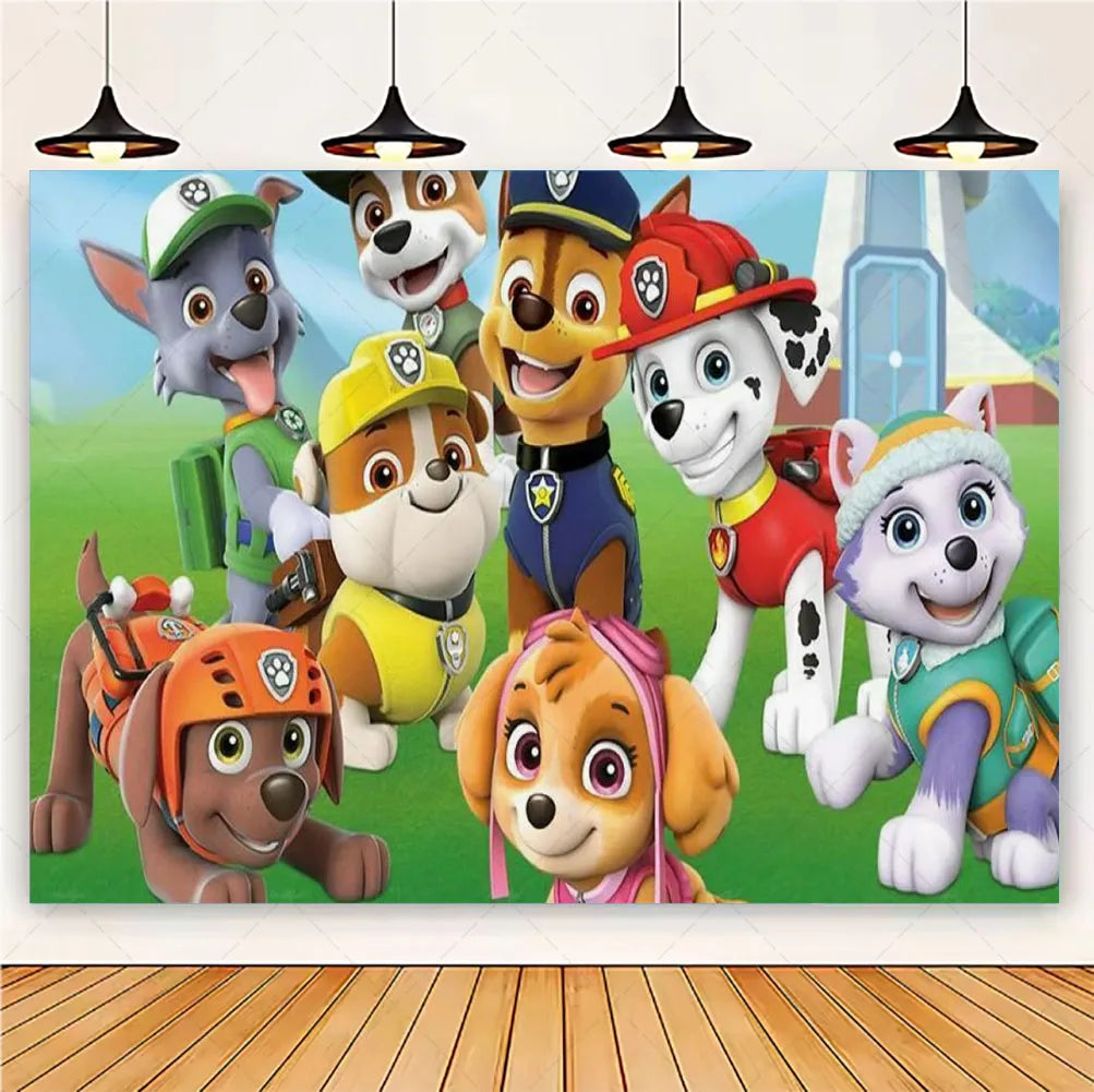 PAW Patrol Cartoon Puppy Birthday Party Backdrop – Animation Theme Decoration Background for Kids Party & Baby Shower Supplies Gift