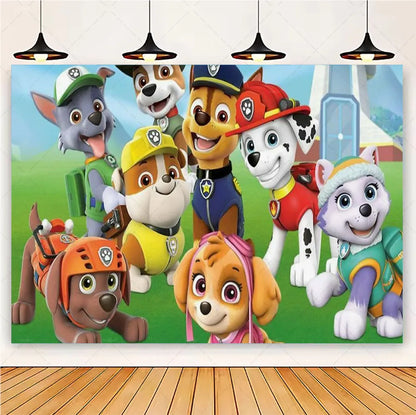 PAW Patrol Cartoon Puppy Birthday Party Backdrop – Animation Theme Decoration Background for Kids Party & Baby Shower Supplies Gift