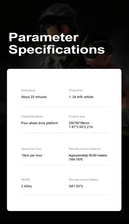 New 1:24 High-Speed RC Drift Car — 20KM/H 4WD Remote Control Racing Vehicle with Replaceable Tires, Competition Toy for Kids