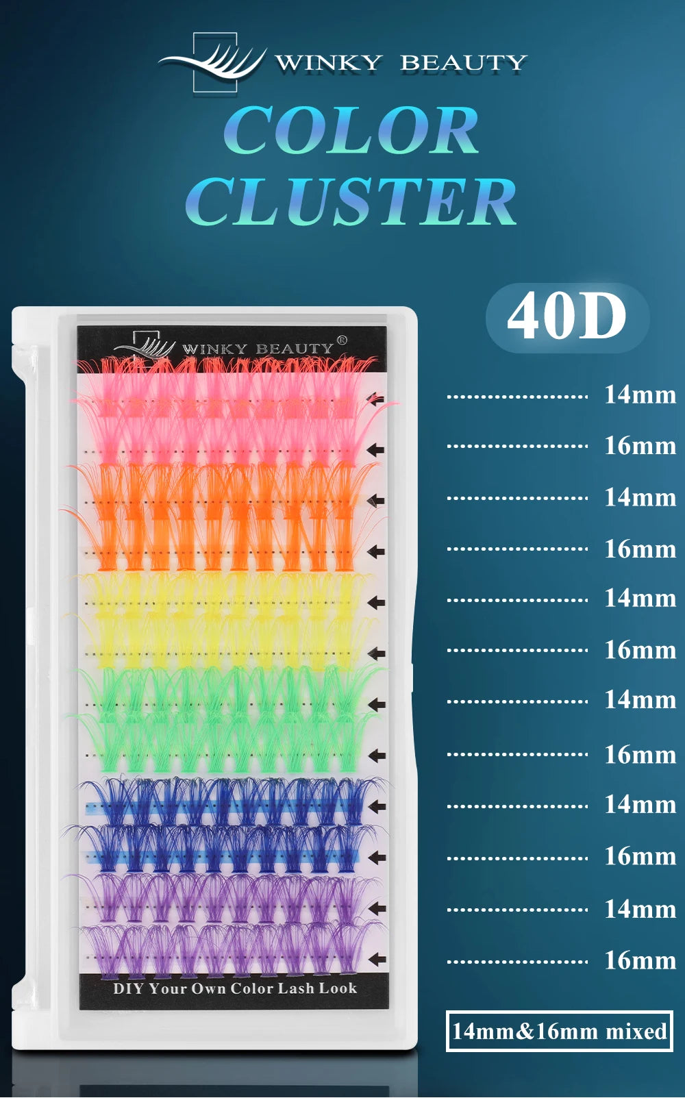 14/16mm D Curl Colorful Glitter Manga Lashes – Wispy Spikes, Soft DIY Cluster False Eyelashes