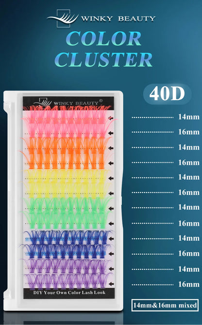 14/16mm D Curl Colorful Glitter Manga Lashes – Wispy Spikes, Soft DIY Cluster False Eyelashes