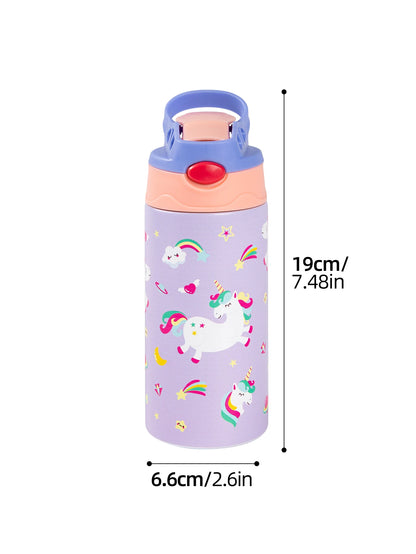 Cartoon Stainless Steel Insulated Cup — Animal Print Thermal Tumbler with Straw Lid, Bow Design Coffee Cup Gift