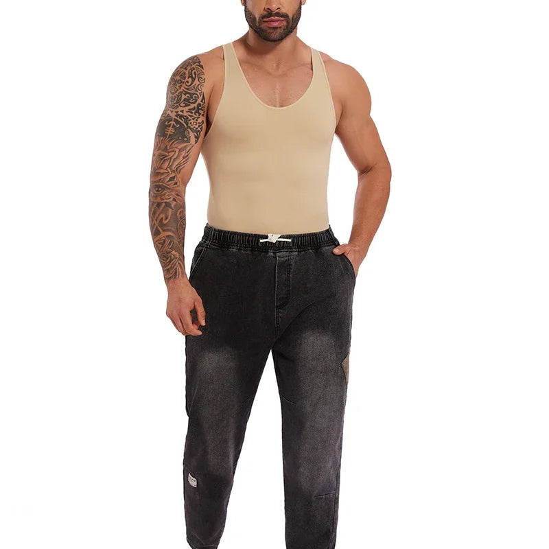 Men’s Sleeveless Bodysuit Shaper — Full Body Compression Undershirt, Tummy Control Slimming Vest Shapewear