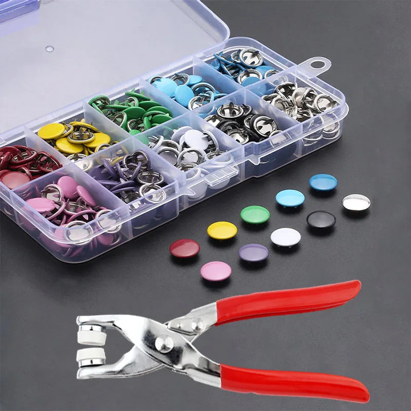 Metal Snap Button Fastener Kit - 50/100PCS Hollow Prong Studs with Pliers Tool for Clothing Sewing Bags & Shoes