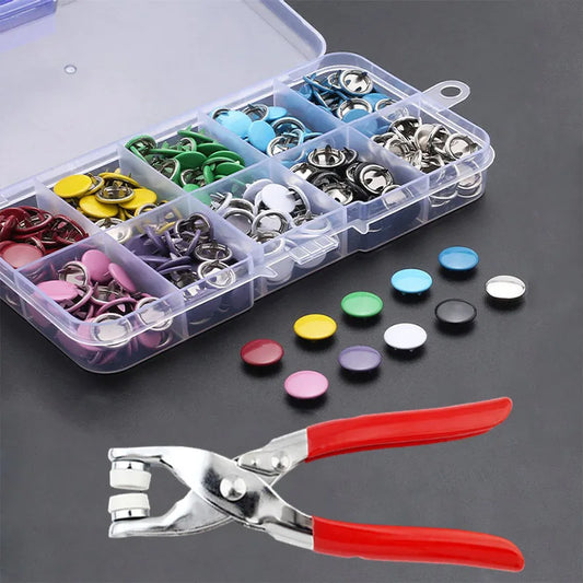 Metal Snap Button Fastener Kit - 50/100PCS Hollow Prong Studs with Pliers Tool for Clothing Sewing Bags & Shoes