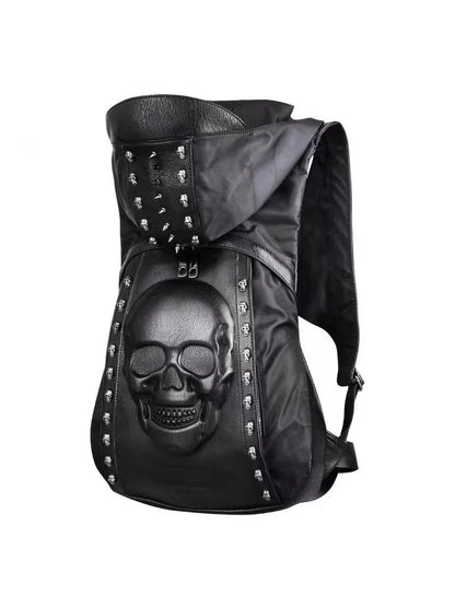 3D Skull Leather Backpack – Rivet Hooded Crossbody Bag with Unique Style