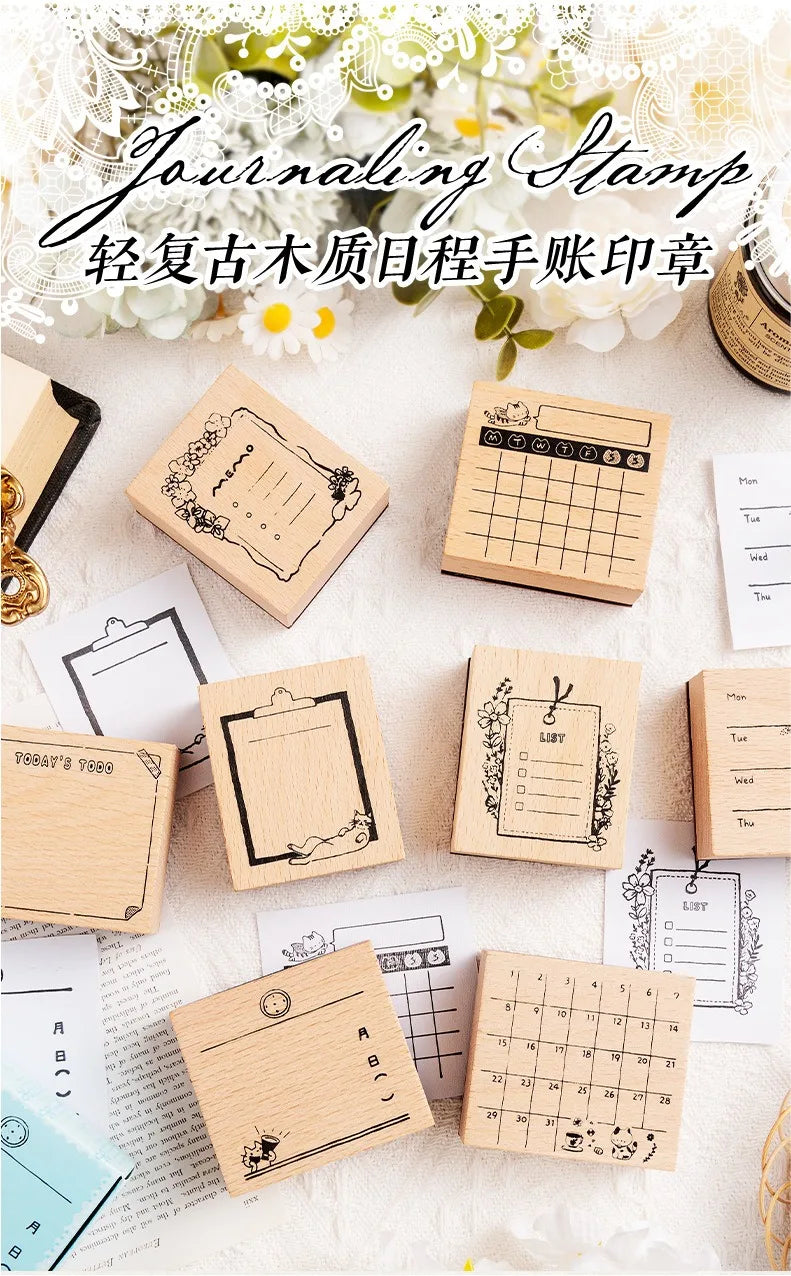 Cute Cat Wood Stamp Calendar – Daily & Monthly Planner Stamps for Journaling, Scrapbooking & DIY Crafts