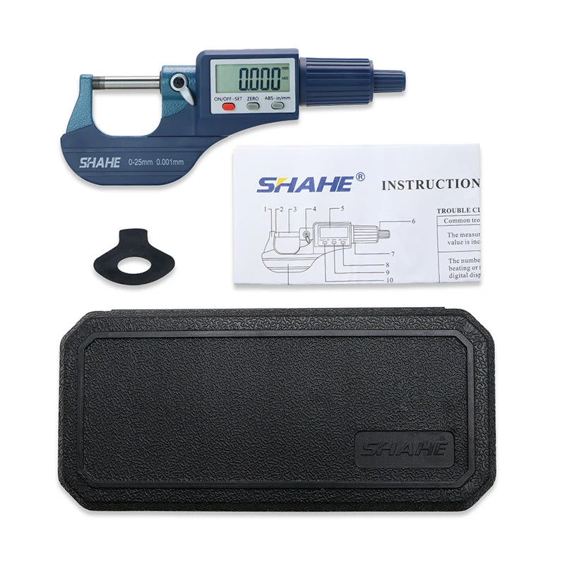 SHAHE 0.001mm Electronic Outside Micrometer — 0-25mm Digital Caliper Gauge for Precision Measurement