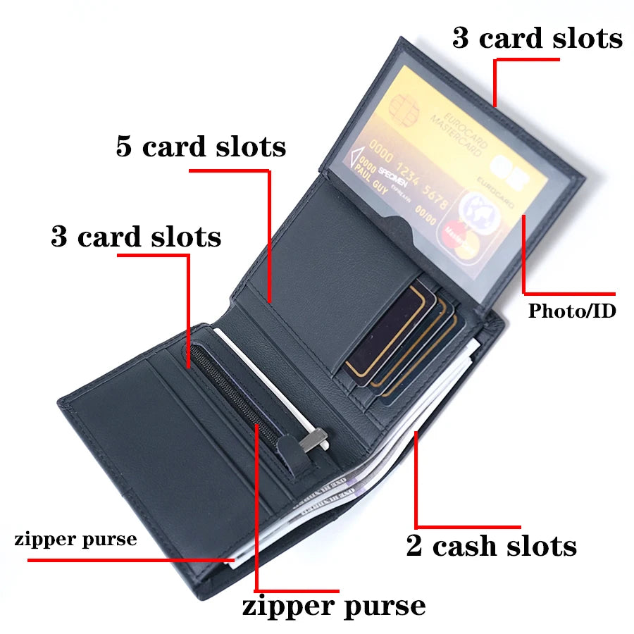 Genuine Leather RFID Anti-Theft Men’s Wallet with Coin Purse – Short Slim Card Holder Wallet for Men & Women Multi-Function Leather Purse