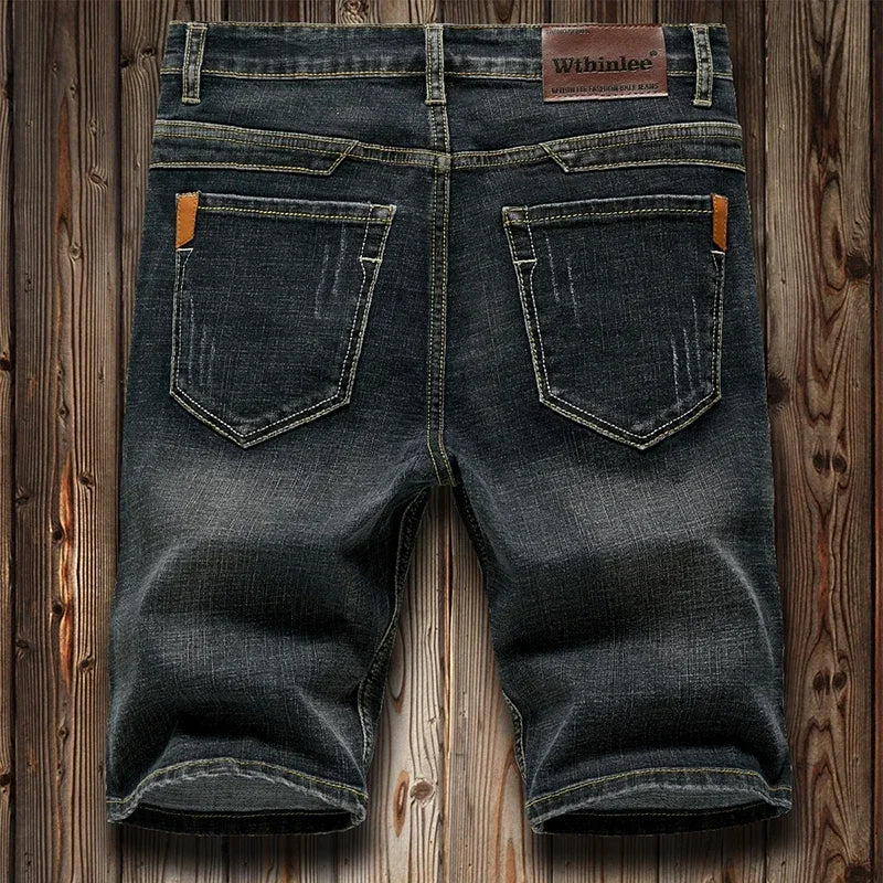 Men's Denim Shorts - 2026 Summer Stretch Slim Straight Jean Shorts in Dark Blue