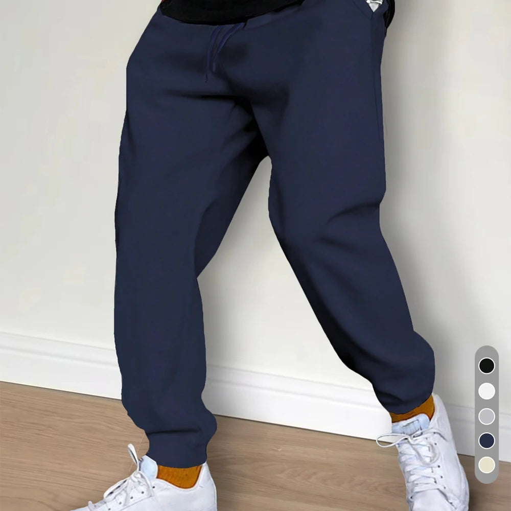 Men's Casual Fleece Sweatpants – Autumn/Winter Jogger Pants, Solid Color, Running, Gym & Workout Trousers