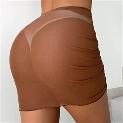 Women’s Sexy Mesh Shirring Micro Mini Skirt – Sheer See-Through Bandage Short Skirt, Butt-Lifting Club Fashion Outfit