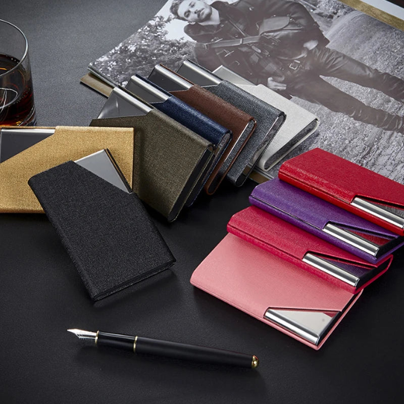 Luxury Laser Engraved Logo Wallet: PU Leather Business Card Holder for Women & Men - Fashion Brand Metal Aluminum Case for ID & Credit Cards