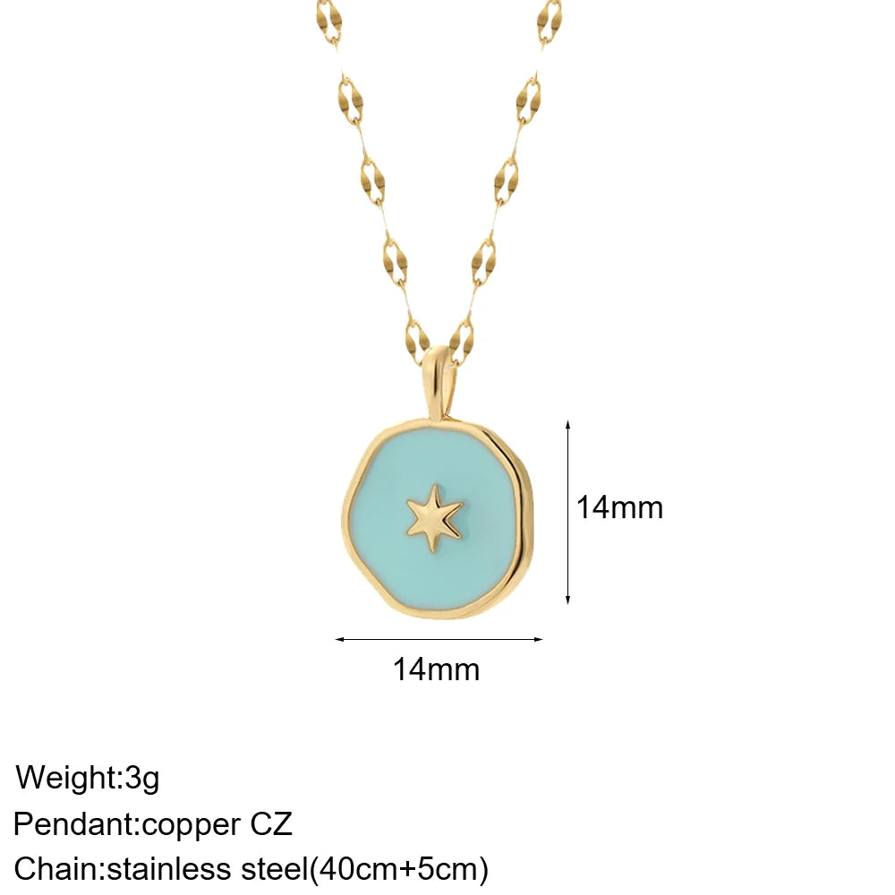 Heart Evil Blue Eye Sun Necklace – Cute Dog, Bee & Elephant Gold Pendant with Long Stainless Steel Chain for Women