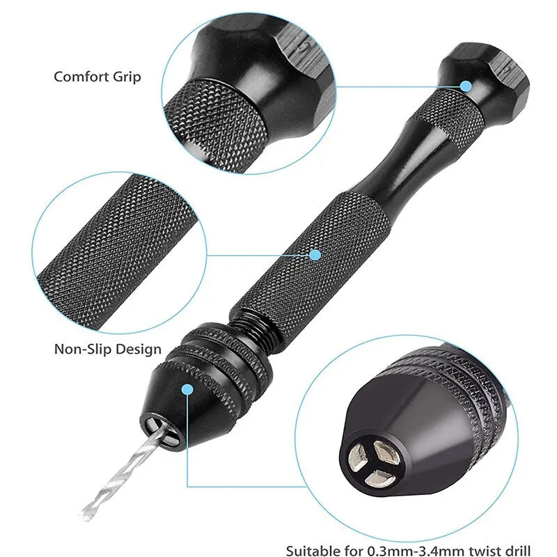 Mini Tool Set with Black Hand Twist Drill | 10Pcs Fried Dough Twists Drill for Woodworking Drilling
