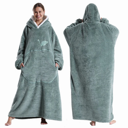 Extra Long Wearable Blanket - Winter Flannel Hooded Blanket with Full Sleeves, Cozy Soft Throw for Men and Women