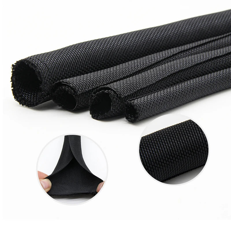 Self Closing PET Braided Cable Sleeve - 1/2/5M Expandable Insulated Wire Wrap Protector and Cable Organizer
