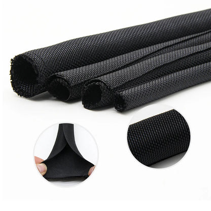 Self Closing PET Braided Cable Sleeve - 1/2/5M Expandable Insulated Wire Wrap Protector and Cable Organizer